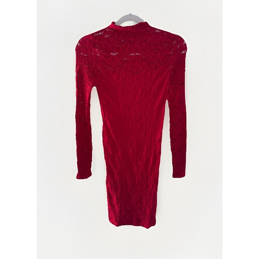 Bebe Red Lace Shoulder Mock neck Bodycon Dress Size M/L